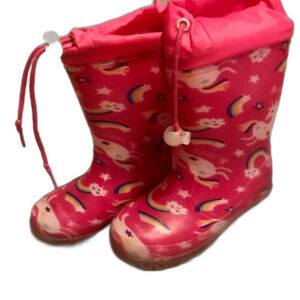 Girls Pink Unicorn Winter Rain boots with top calf ties size 9 Toddler
